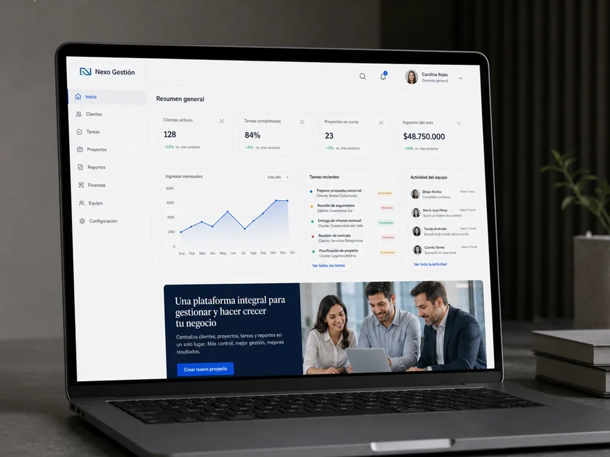Mockup realista de aplicación web de gestión interna