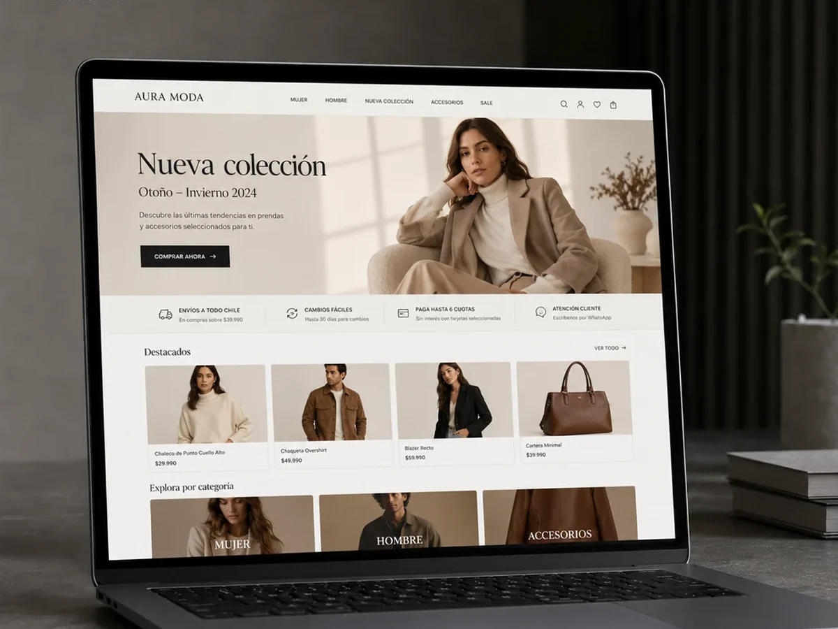 Mockup realista de tienda online para marca de moda