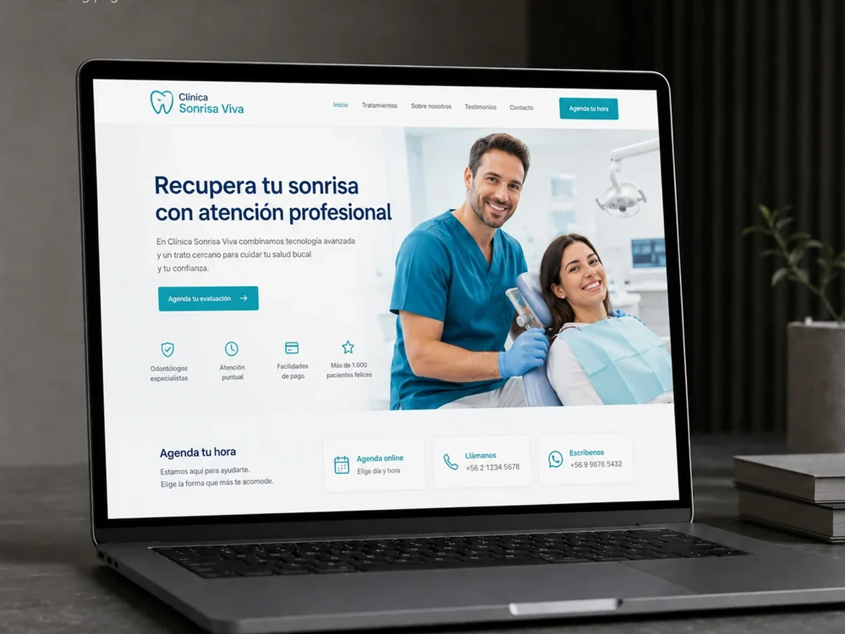 Mockup realista de landing page para clínica dental