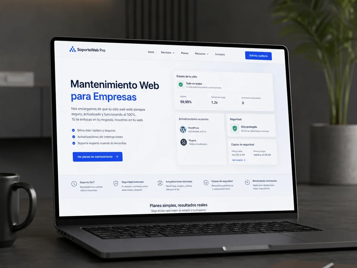 Mockup realista de mantenimiento web para empresa de servicios